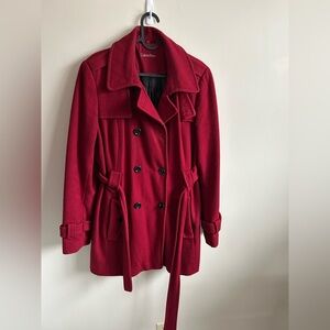 Calvin Klein Red Double-Breasted Wool-Blend Pea Coat